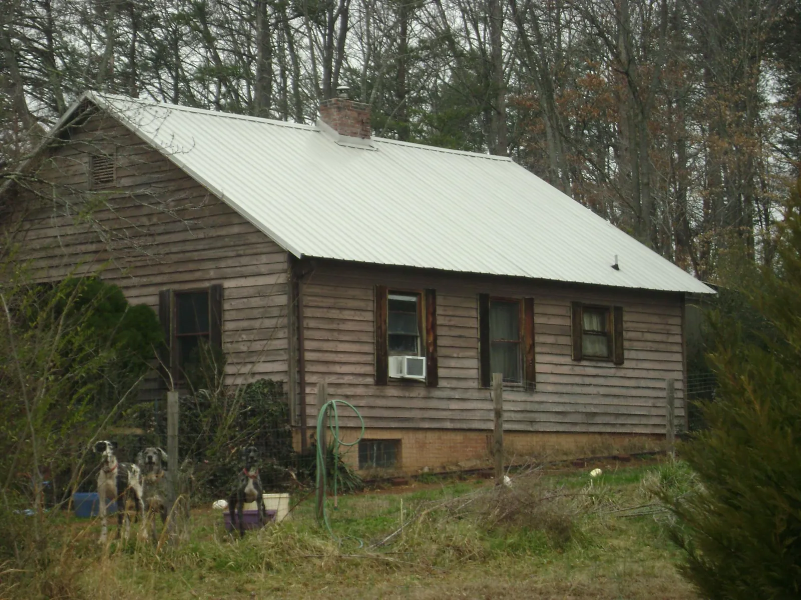 White metal roof on an old wood sided farmhouse, from a Asphalt Shingle Roof Repair job in South Bend
